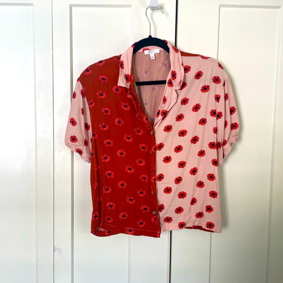 Abound Tops - Floral mixed print short sleeve button down - Abound - size S